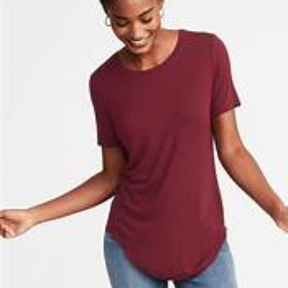 Old Navy Luxe Maroon Boat neck short slv Top Sz L - Picture 1 of 6